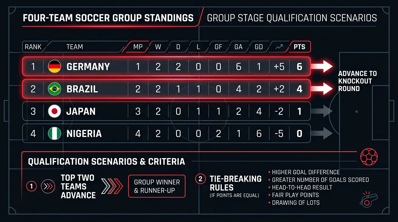 Group B standings and qualification scenarios graphic for World Cup 2026