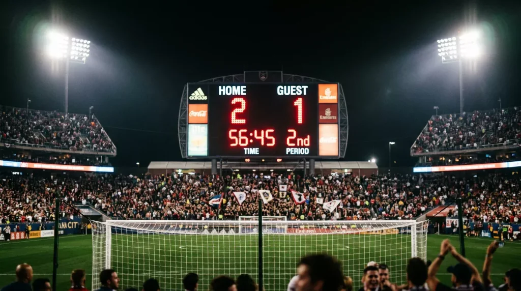 Soccer scoreboard showing goal totals for World Cup 2026 betting analysis