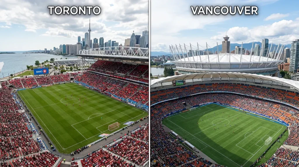Side by side comparison of BMO Field Toronto and BC Place Vancouver World Cup 2026 venues