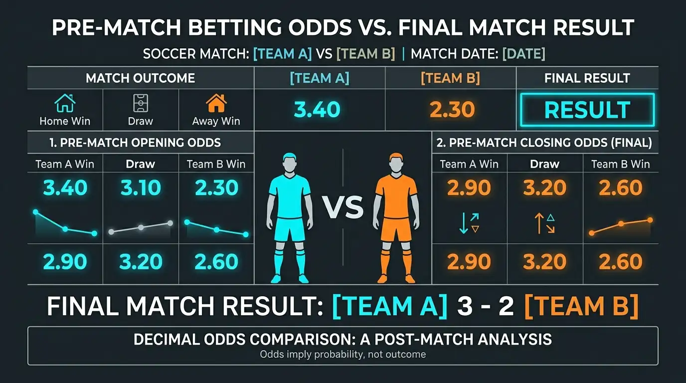 Chart comparing the World Cup 2026 final closing odds with the actual result