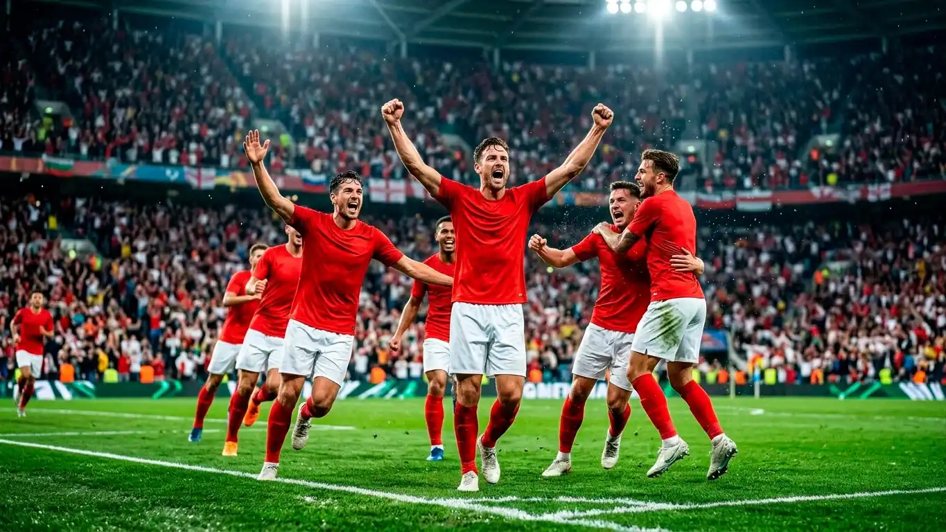 Spain players celebrating a goal against Saudi Arabia at World Cup 2026