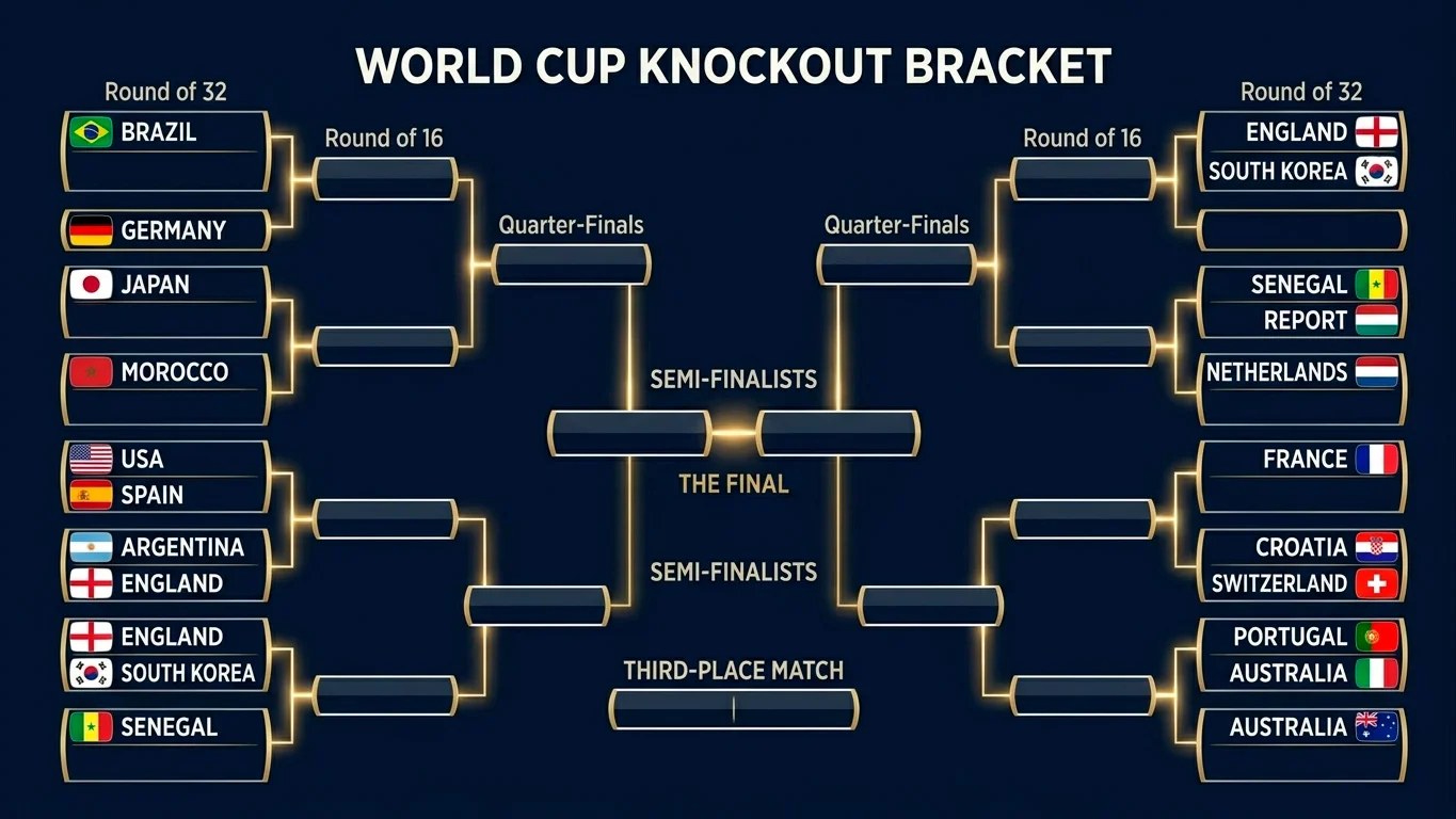 World Cup 2026 knockout bracket graphic taking shape with team flags