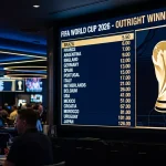 World Cup 2026 outright winner odds displayed on betting board with trophy silhouette